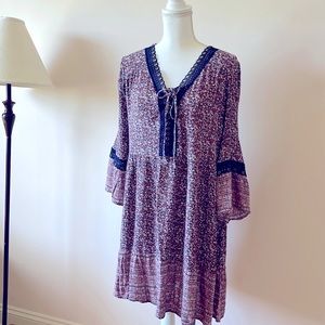 Knox Rose blue and red floral cottage core boho dress size large